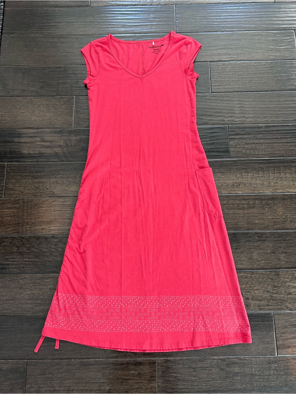 Toad & Co Muse Dress Womens S Midi Cap Sleeves  Coral Pink V Neck Side Pocket